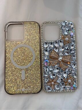 case-mate Gold Glitter MagSafe Case & Crystal Bow Embellished Case